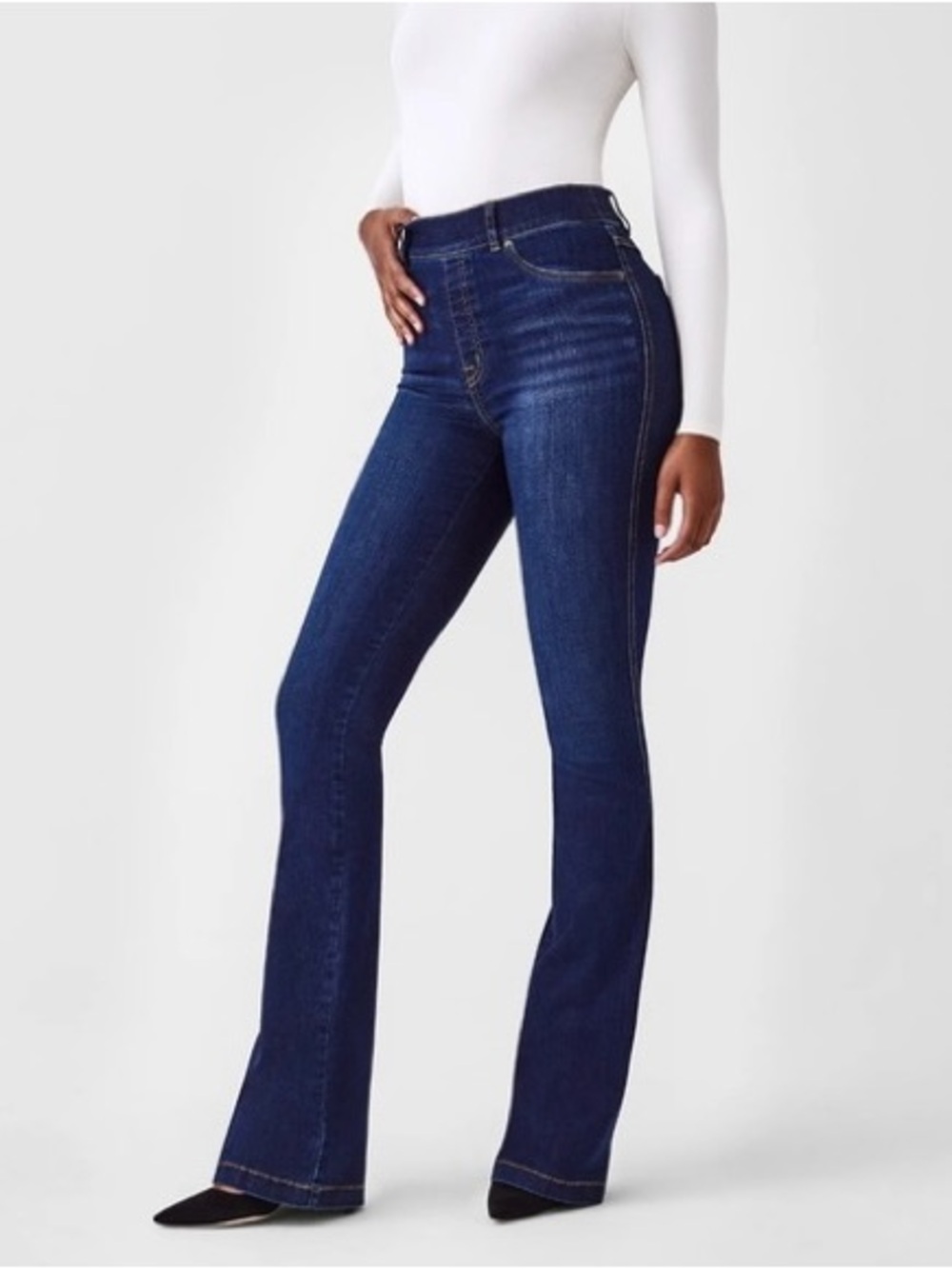 SPANX Bootcut Trouser Jeans High Rise Pull-On Pants In Clean Indigo Wash Size Sm